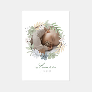 Faire-part de naissance couronne végétale