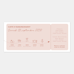 Carton invitation de mariage - carte d'embarquement