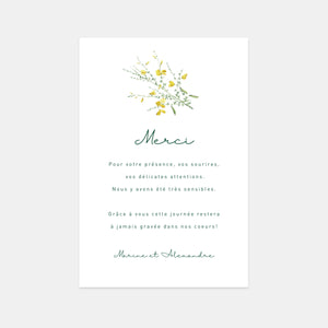 Carton remerciement mariage brin de fleurs sauvages