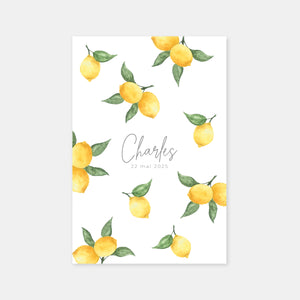 Faire-part de naissance citrons aquarelle