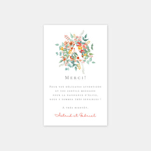 Watercolor bouquet birth thank you card