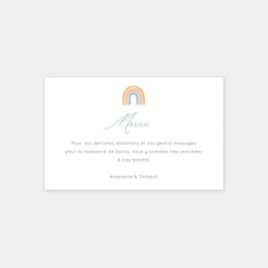 Carte de remerciement naissance arc en ciel