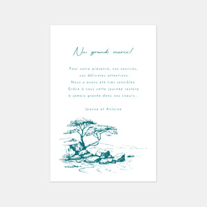 Carton remerciement mariage gravure le sud