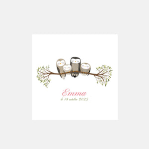 Faire-part de naissance famille chouettes