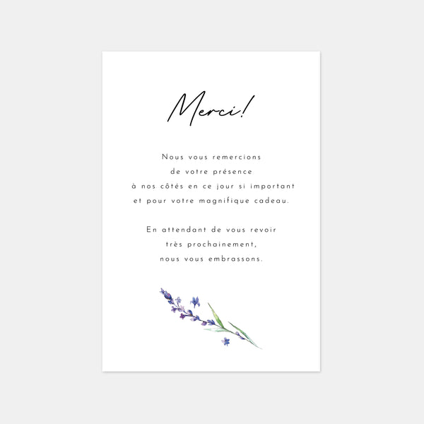 Lavender sprig wedding thank you card