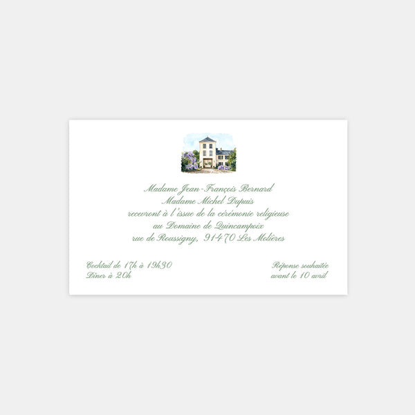 Carton invitation de mariage au Domaine de Quincampoix