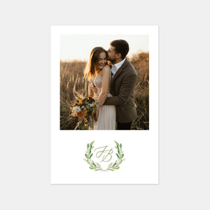 Wedding thank you card monogram foliage
