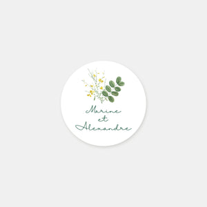 Personalized wedding stickers sprig of wildflowers