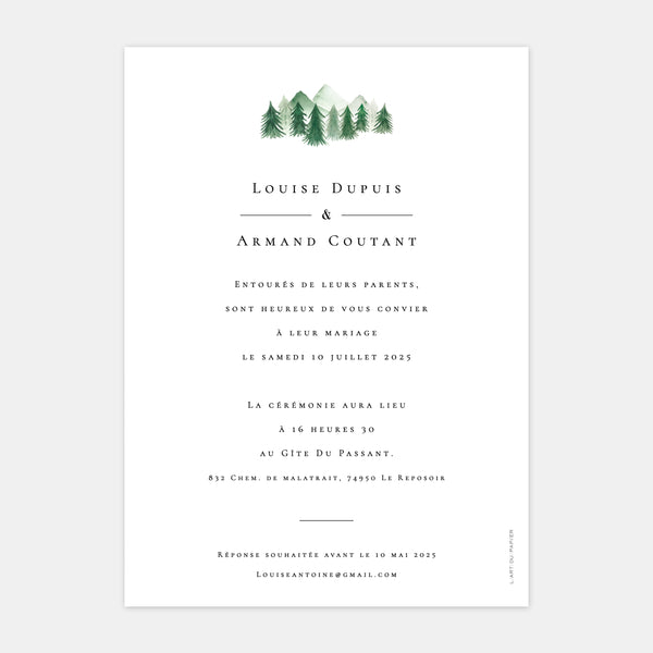 Aquarell-Hochzeitseinladung in den Bergen