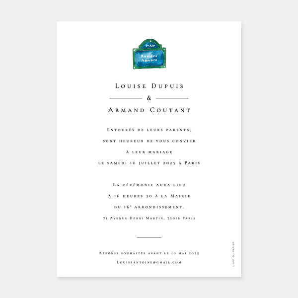 Paris watercolor wedding invitation