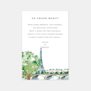 Carton remerciement mariage paris aquarelle