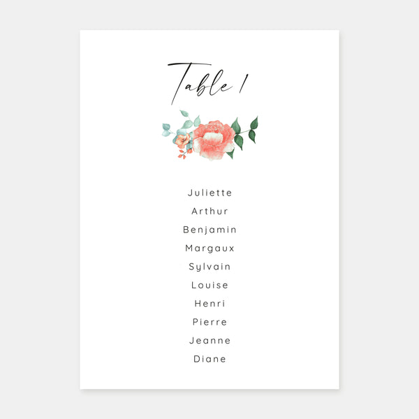 Tischplan für die Hochzeit mit Aquarellstrauß – 5 Stück