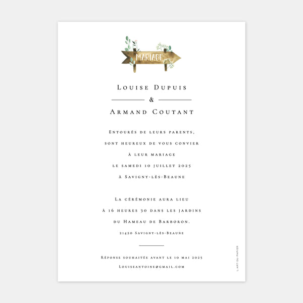 Watercolor chic country wedding invitation