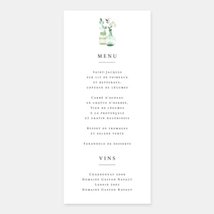 Menu de mariage champêtre chic aquarelle
