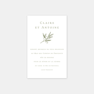Carton invitation de mariage branche d'olivier