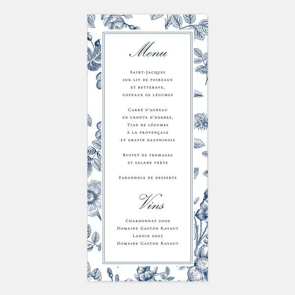 Wedding menu sprig of wild flowers