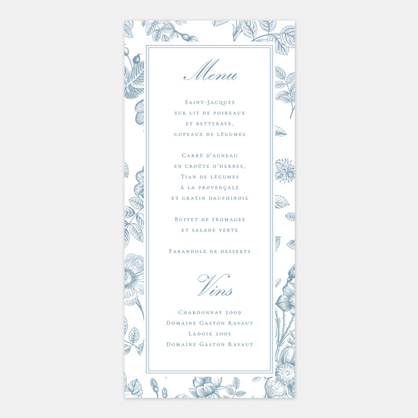 Wedding menu sprig of wild flowers