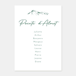 Plan de table de mariage gravure montagne - 5ex