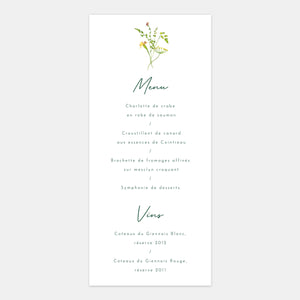 Menu de mariage jardin aquarelle