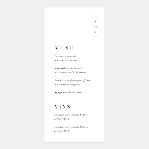 Menu mariage moderne discrétion