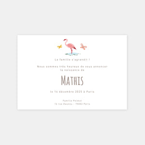 Faire-part de naissance classique flamant rose