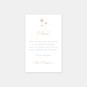 Carte de remerciements naissance pluie d'étoiles