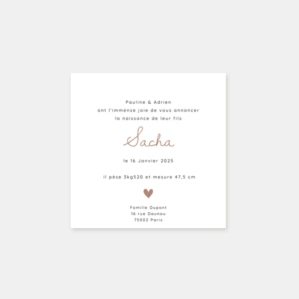 Small heart polaroid birth announcement