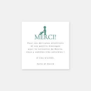 Carte de remerciement naissance silhouette garçon