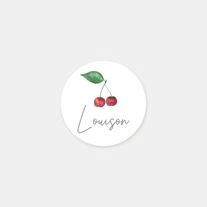 Stickers personnalisés naissance cerises aquarelle