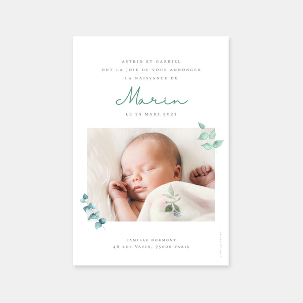 Faire-part de naissance aquarelle botanique