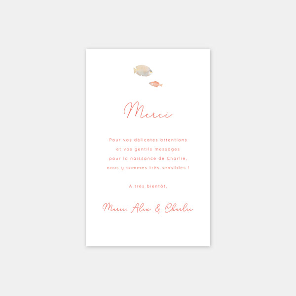 Carte de remerciement naissance fond marin