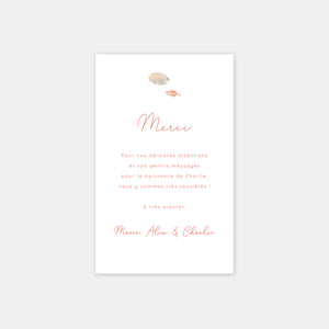 Carte de remerciement naissance fond marin