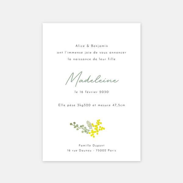 Mimosa birth announcement