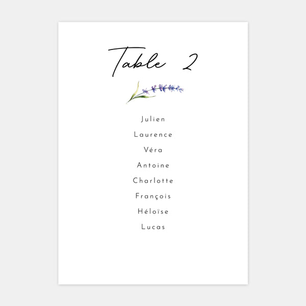 Plan de table de mariage brin de lavande