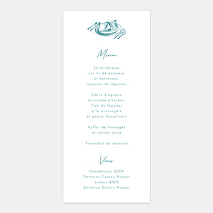 Menu de mariage gravure le sud