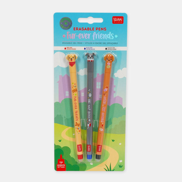 Set de 3 stylos encre gel effaçables - Chiens