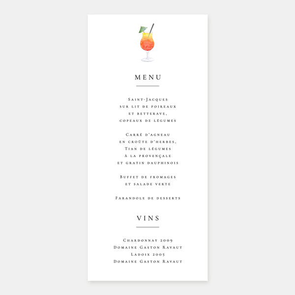 Menu de mariage plage tropicale aquarelle
