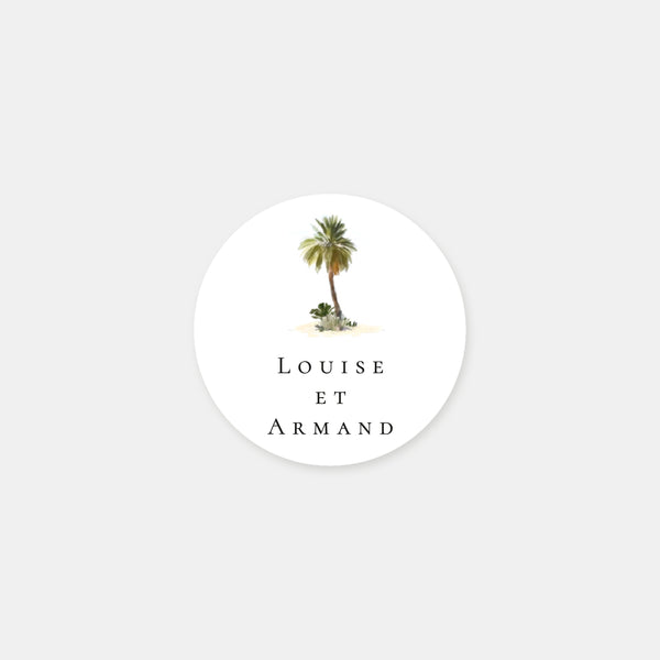 Personalisierte Aquarell-Aufkleber für tropische Strandhochzeiten