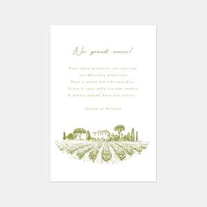 Carton remerciement mariage gravure vignoble