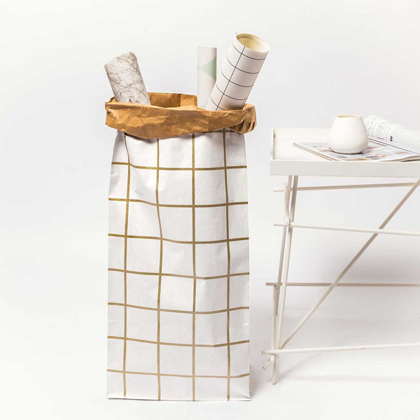 Sac en papier Fond plat or et blanc - X large