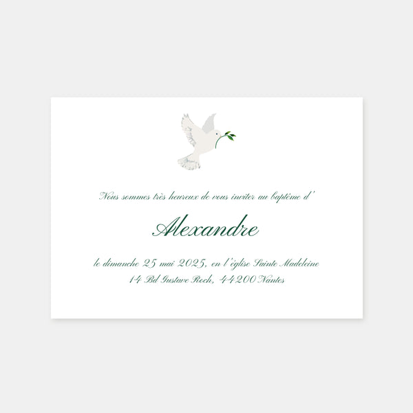 Classic plant dove baptism invitation