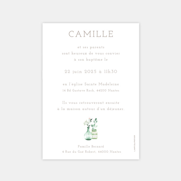 Watercolor chic country baptism invitation
