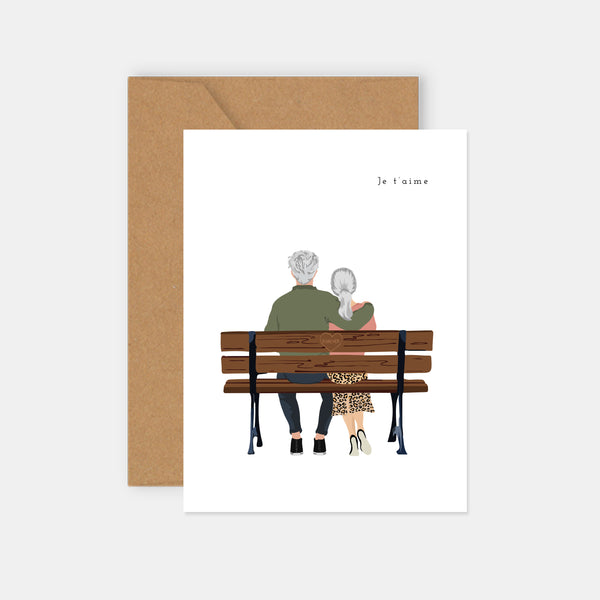 Couple card on a bench