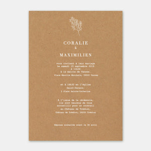 Faire-part de mariage Brindille kraft