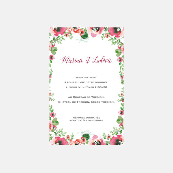 Hochzeitseinladungskarte Aquarellblumen