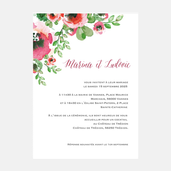 Hochzeitseinladung mit Aquarellblumen