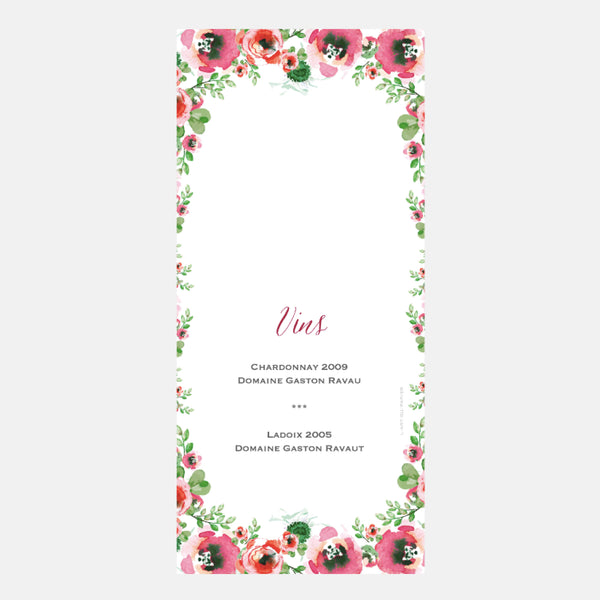 Aquarell-Blumen-Hochzeitsmenü