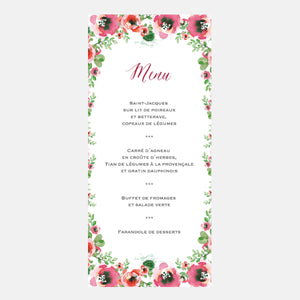 Aquarell-Blumen-Hochzeitsmenü