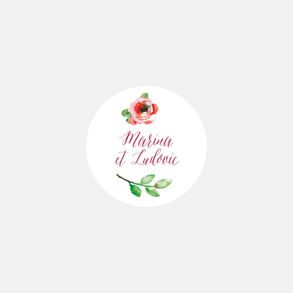 Personalisierte Hochzeitsaufkleber Aquarellblumen