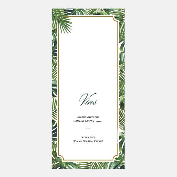 Tropical Jungle Wedding Menu